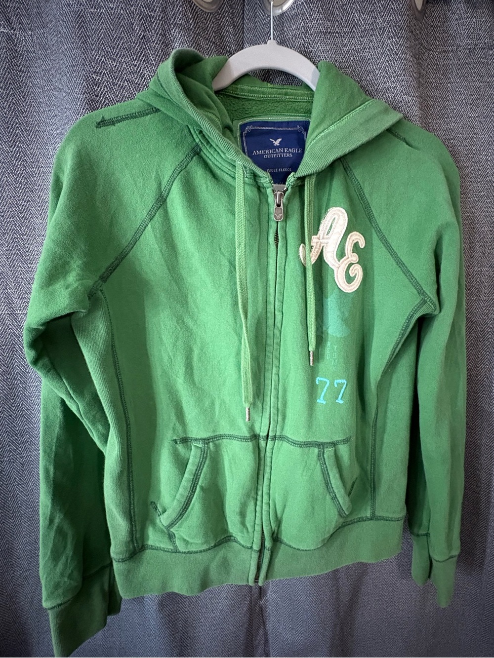 Y2K American Eagle Green Zip-Up Hoodie Size Small